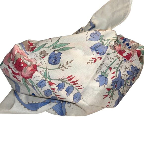 Laura Ashley Vintage cotton white blue pink floral print large scarf - Picture 7 of 8